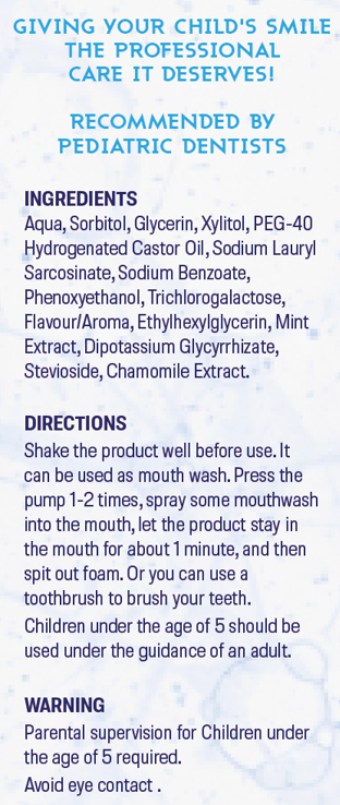 Prime Tooth Care baby toothpaste label with ingredients and directions for safe oral and dental care.