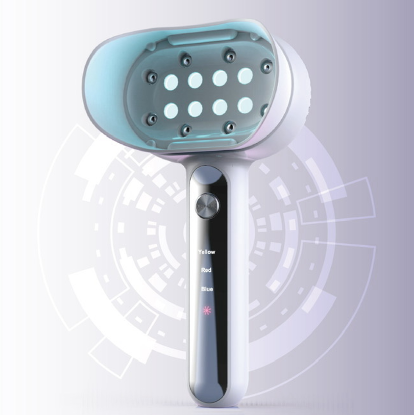 LED teeth whitening device with multiple light settings for dental and oral care.